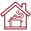 Minimalist vector icon of a house with a steaming cooking pot