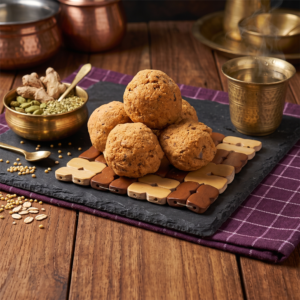 Plate of sweet Ketti Urundai traditional South Indian snack
